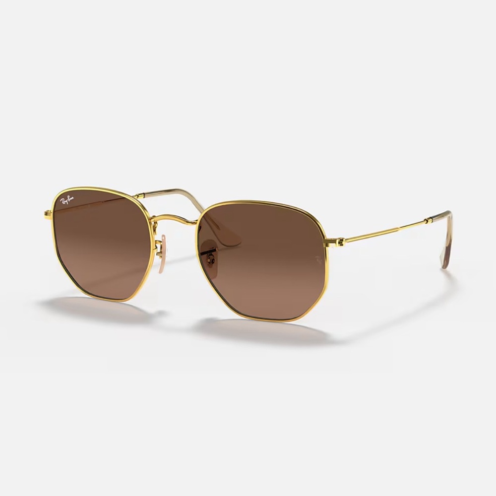 New Ray-Ban Hexagonal RB3548 Sunglasses 51mm Gold Brown Gradient - Picture 6 of 7